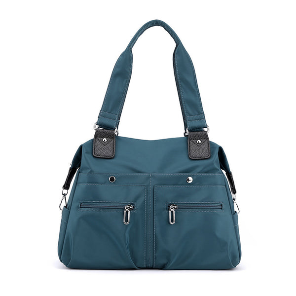 Large Capacity Nylon Tote Bag for Work and Commute | Multi-Pocket Shoulder Bag - Dark Blue