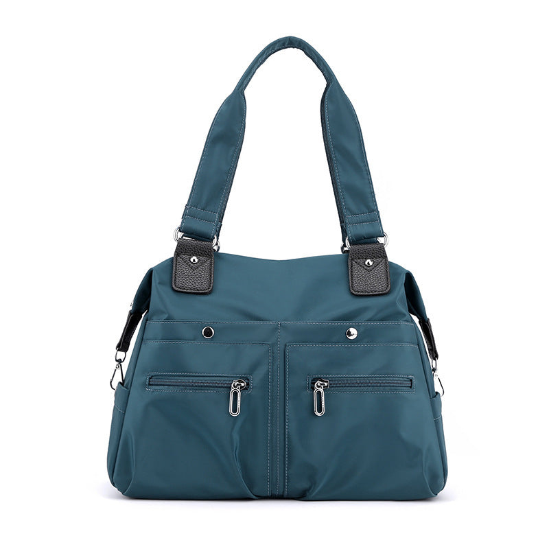 Large Capacity Nylon Tote Bag for Work and Commute | Multi-Pocket Shoulder Bag - Dark Blue