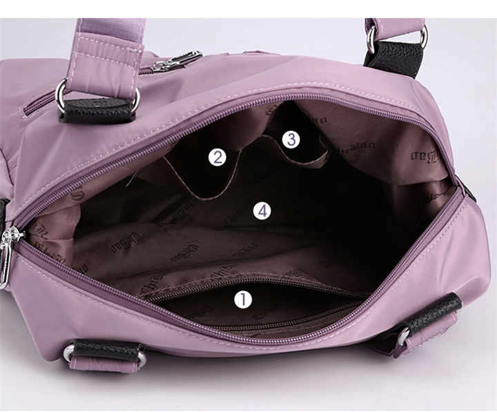 Large Capacity Nylon Tote Bag for Work and Commute | Multi-Pocket Shoulder Bag - Dark Blue