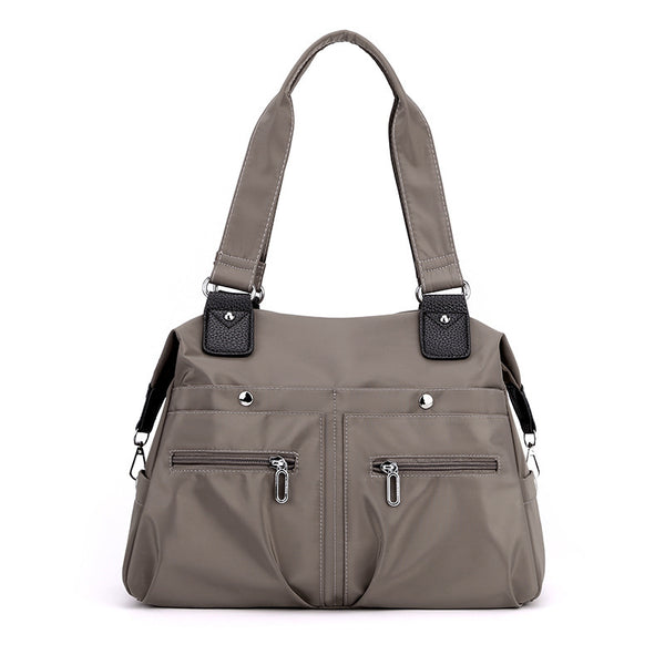 Large Capacity Nylon Tote Bag for Work and Commute | Multi-Pocket Shoulder Bag - Brown