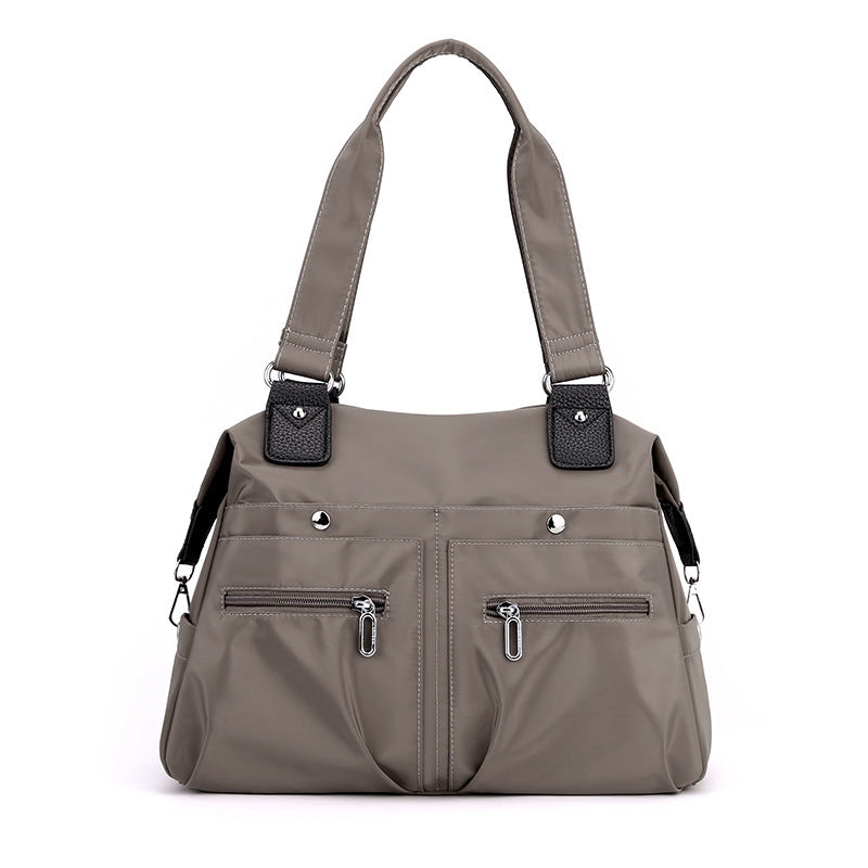 Large Capacity Nylon Tote Bag for Work and Commute | Multi-Pocket Shoulder Bag - Brown