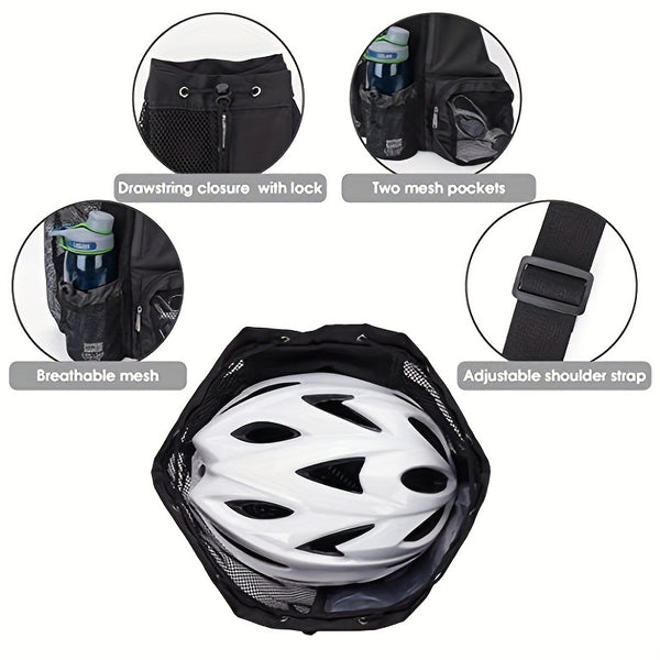 Black Mesh Drawstring Swim Backpack with Wet Pocket