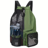 Green Mesh Drawstring Swim Backpack with Wet Pocket