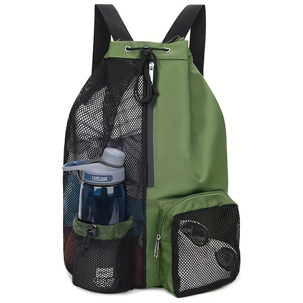 Green Mesh Drawstring Swim Backpack with Wet Pocket