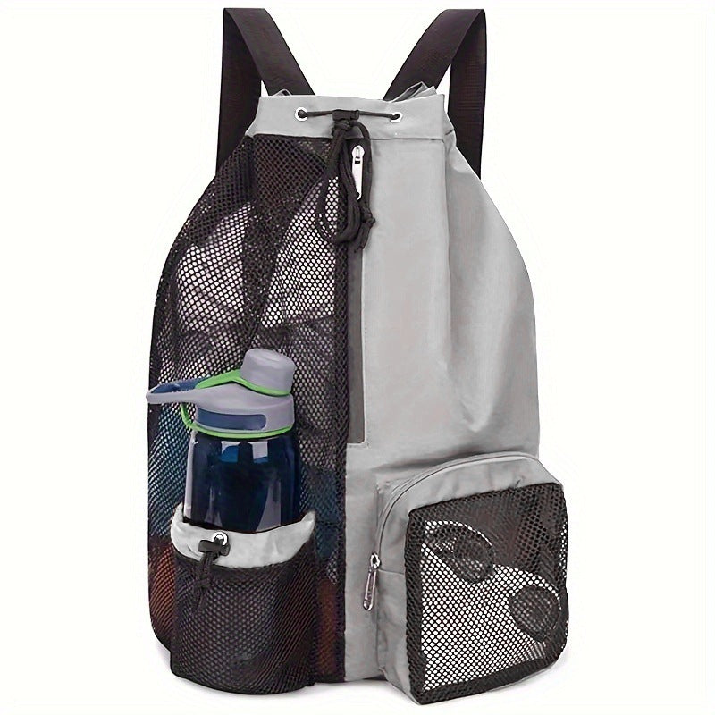 Light Grey Mesh Drawstring Swim Backpack with Wet Pocket