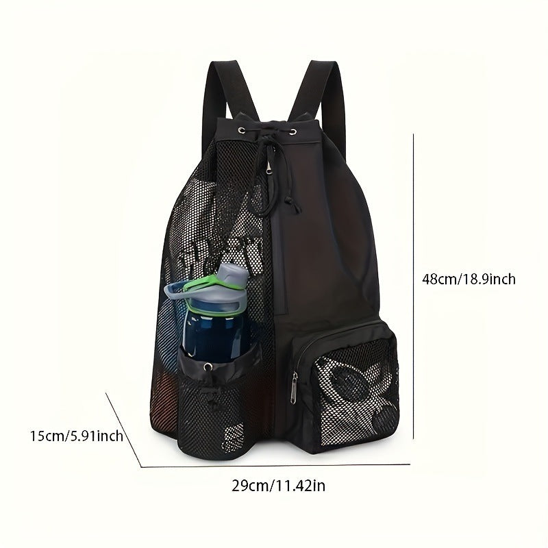 Pink Mesh Drawstring Swim Backpack with Wet Pocket