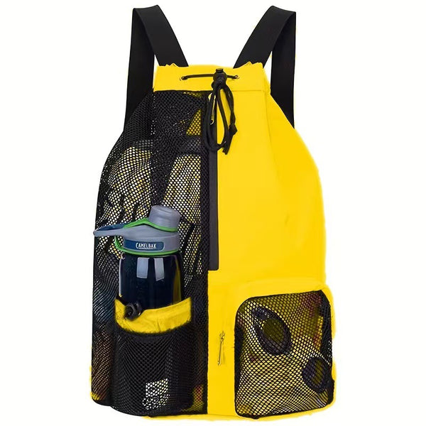Yellow Mesh Drawstring Swim Backpack with Wet Pocket