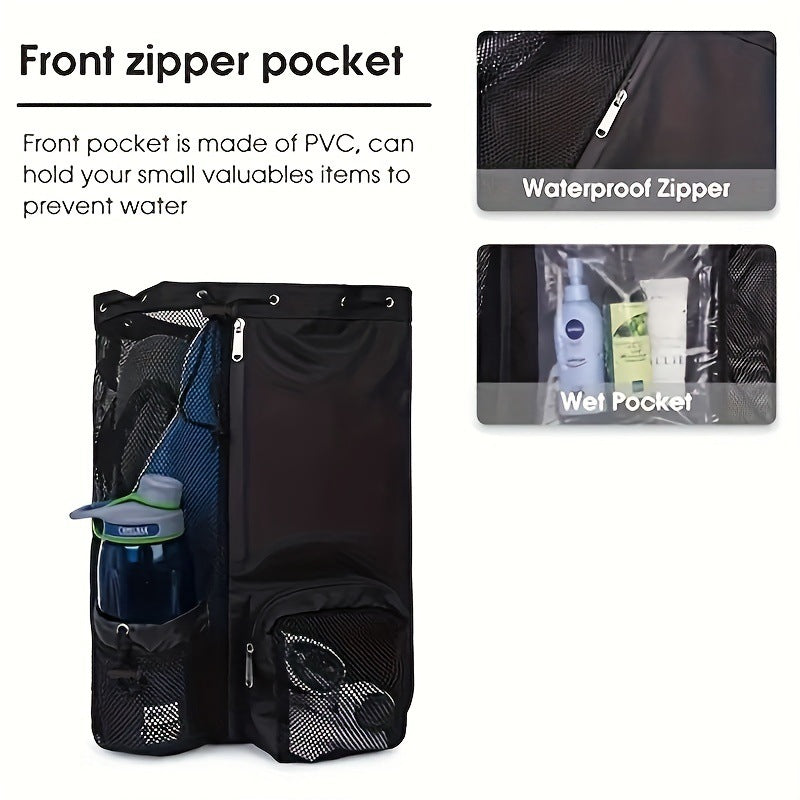 Yellow Mesh Drawstring Swim Backpack with Wet Pocket