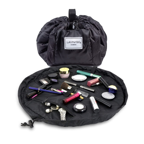 Portable Drawstring Cosmetic Storage Bag for Travel and Daily Use - Black