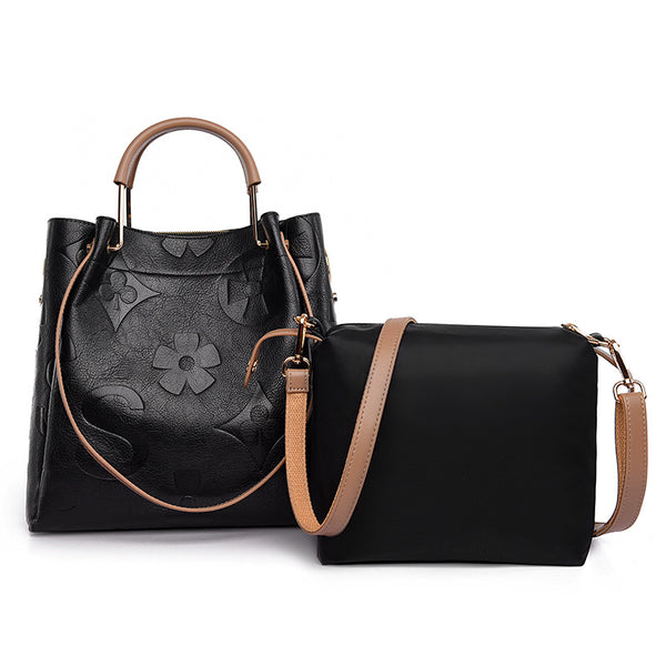 Brown Elegant Embossed PU Leather Bag - Large Capacity Handbag with Inner Pouch