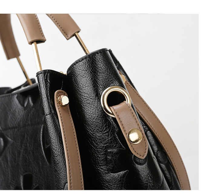 Brown Elegant Embossed PU Leather Bag - Large Capacity Handbag with Inner Pouch