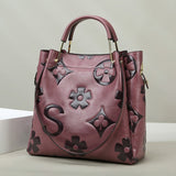 Purple Elegant Embossed PU Leather Tote Bag - Large Capacity Handbag with Inner Pouch