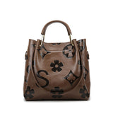Dark Brown Elegant Embossed PU Leather Bag - Large Capacity Handbag with Inner Pouch