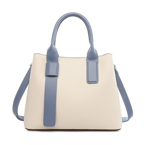 Off White And Blue Retro Handbag - Elegant Tote with Large Capacity