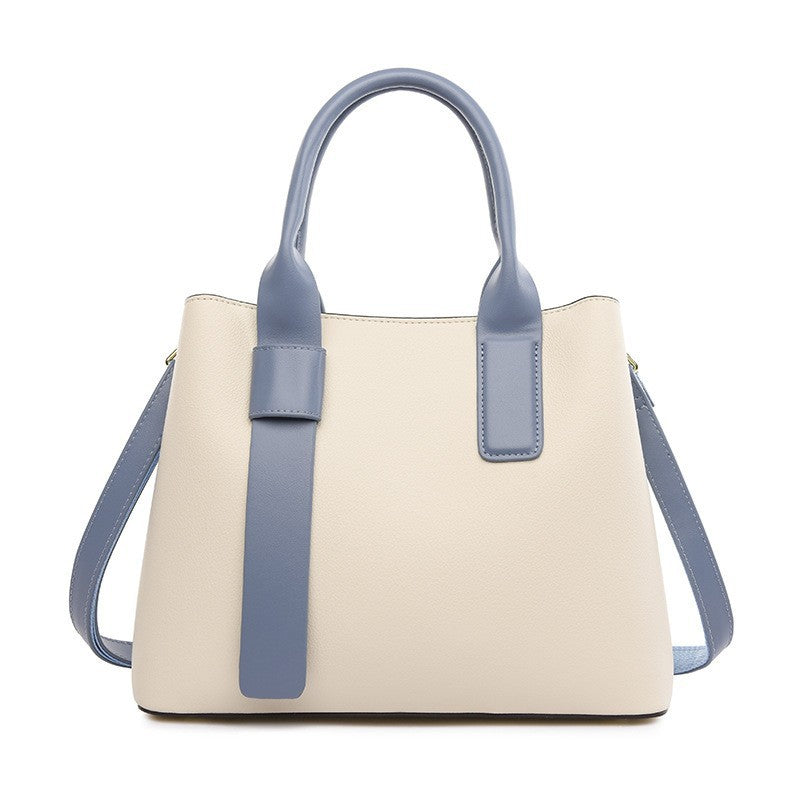 Off White And Blue Retro Handbag - Elegant Tote with Large Capacity