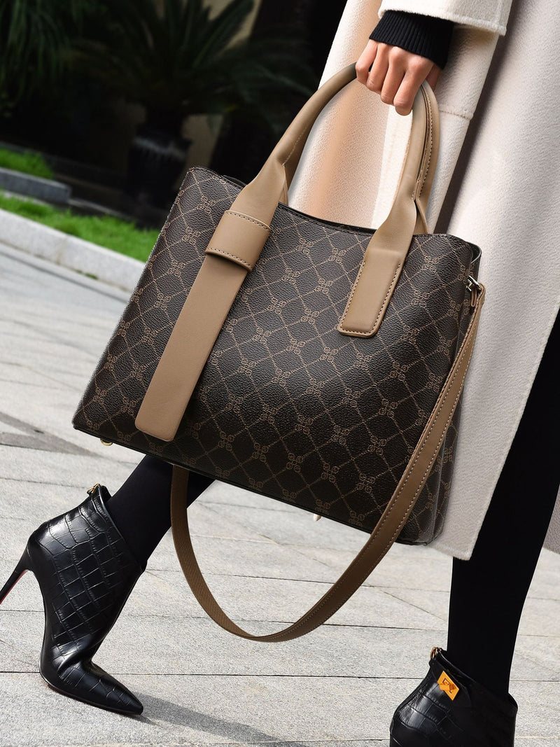 Off White And Blue Retro Handbag - Elegant Tote with Large Capacity