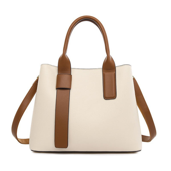 Off White And Brown Retro Handbag - Elegant Tote with Large Capacity