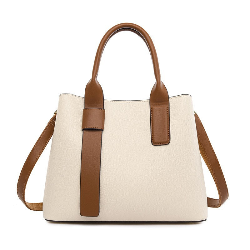Off White And Brown Retro Handbag - Elegant Tote with Large Capacity