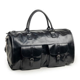 Black PU Leather Travel Duffel Bag - Multifunctional Overnight Gym Bag