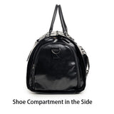 Black PU Leather Travel Duffel Bag - Multifunctional Overnight Gym Bag