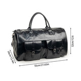 Black PU Leather Travel Duffel Bag - Multifunctional Overnight Gym Bag