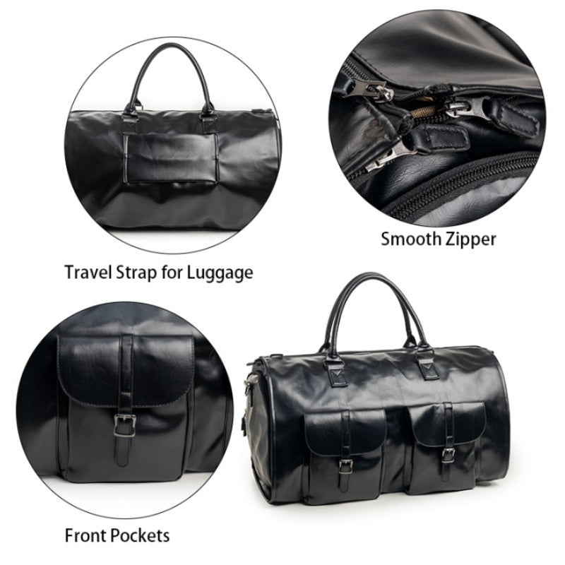 PU Leather Travel Duffel Bag - Multifunctional Overnight / Gym Bag - Brown