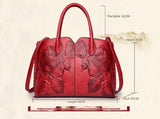 Brown Elegant Embossed Rose Leather Handbag - Vintage Style