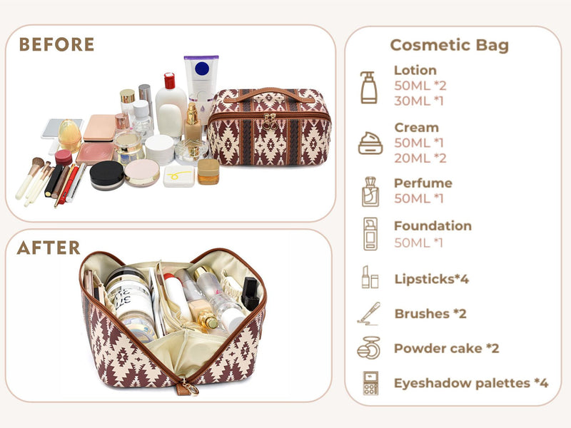 Boho Travel Cosmetic Bag - Large Waterproof - Purple