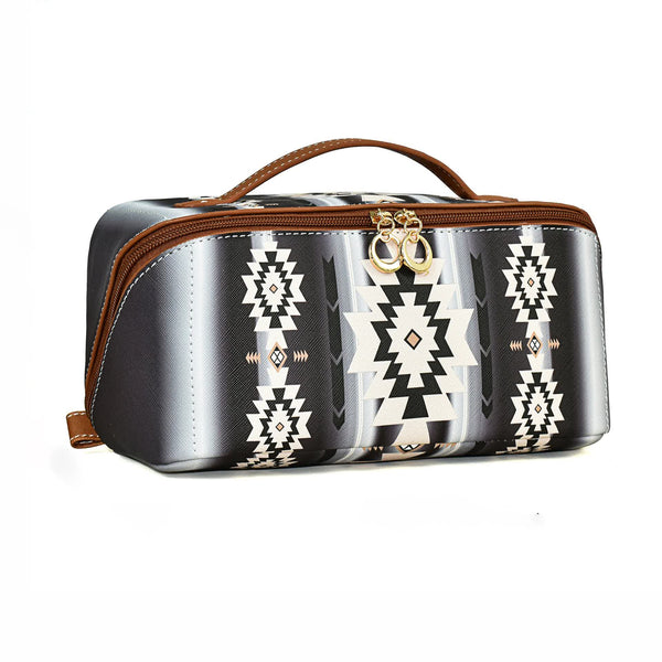 Boho Travel Cosmetic Bag - Large Waterproof - Black
