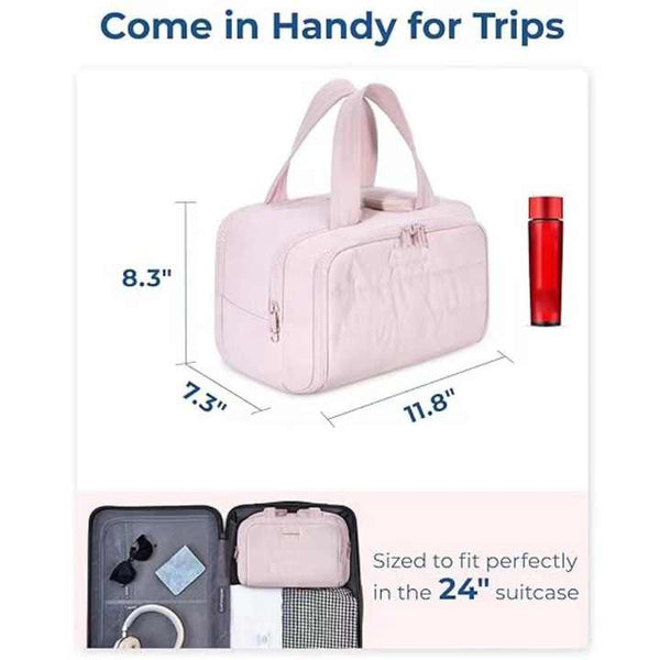 Waterproof Travel Toiletry Cosmetic Duffle Bag - Lightweight Multi-Pocket - Pink