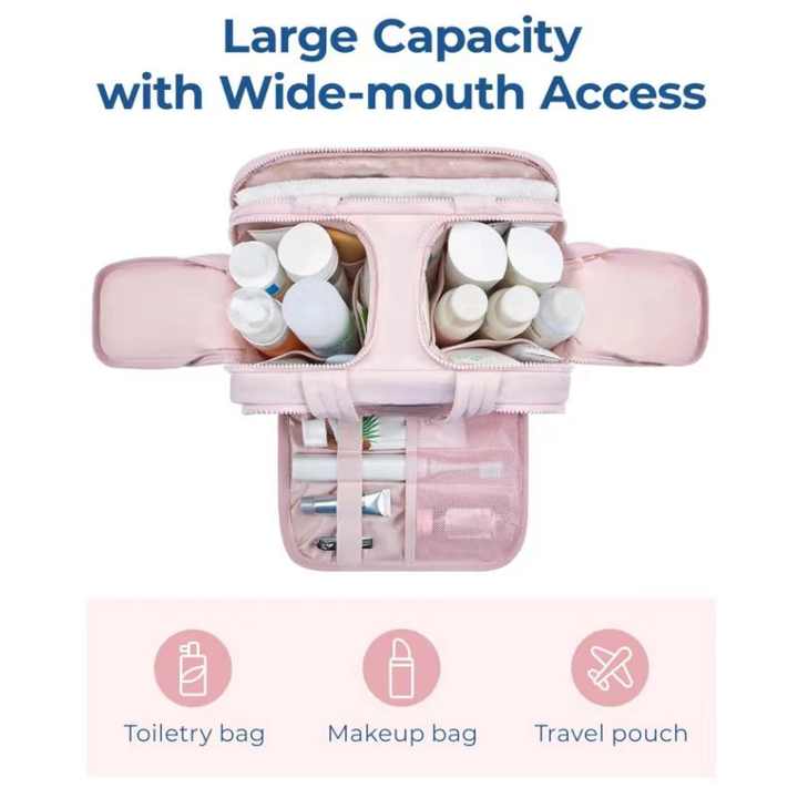 Waterproof Travel Toiletry Cosmetic Duffle Bag - Lightweight Multi-Pocket - Beige