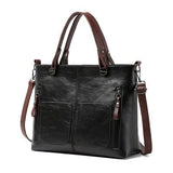 Women's Classic PU Leather Tote Bag with Double Handles - Black