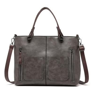 Women's Classic PU Leather Tote Bag with Double Handles - Grey