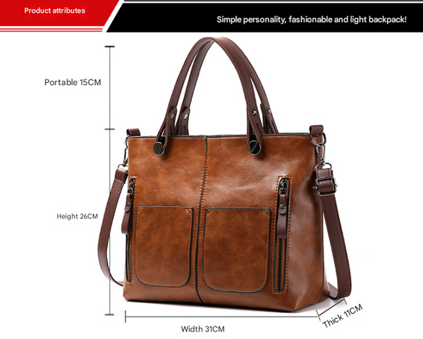 Women's Classic PU Leather Tote Bag with Double Handles - Grey