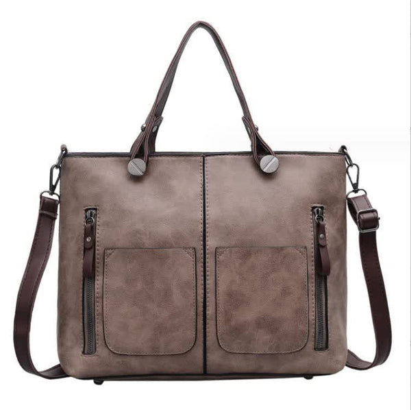 Women's Classic PU Leather Tote Bag with Double Handles - Flesh Pink