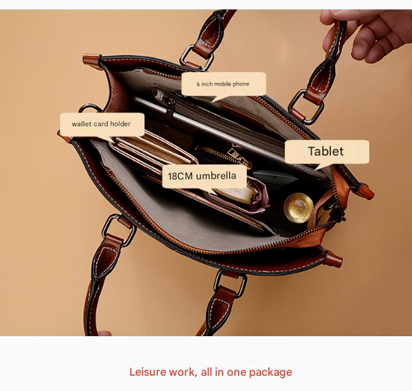 Brown Elegant Leather Handbag - Adjustable Strap