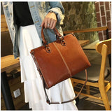 Brown Elegant Leather Handbag - Adjustable Strap