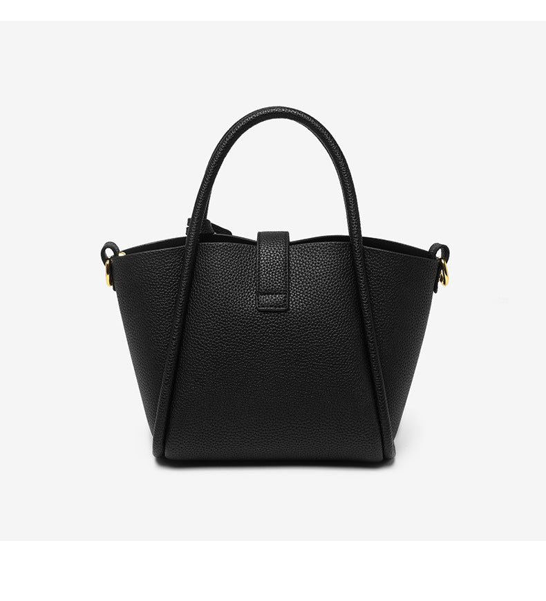 Black Genuine Leather Womens Handbag - Top Handle and Crossbody Strap