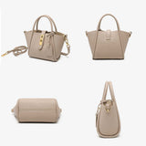 Beige Genuine Leather Womens Handbag - Top Handle and Crossbody Strap