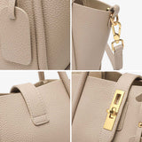 Beige Genuine Leather Womens Handbag - Top Handle and Crossbody Strap