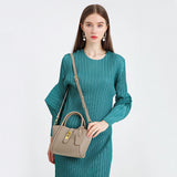 Beige Genuine Leather Womens Handbag - Top Handle and Crossbody Strap