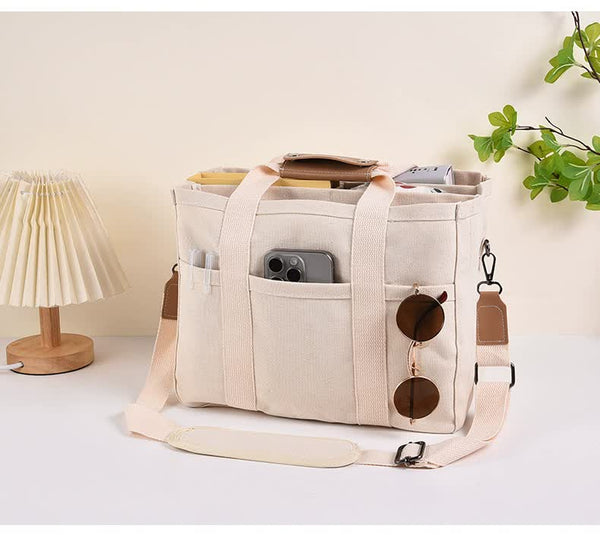 Large Capacity Multi-Compartment Tote Bag - White