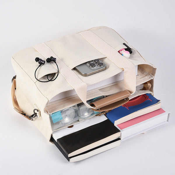Large Capacity Multi-Compartment Tote Bag - White