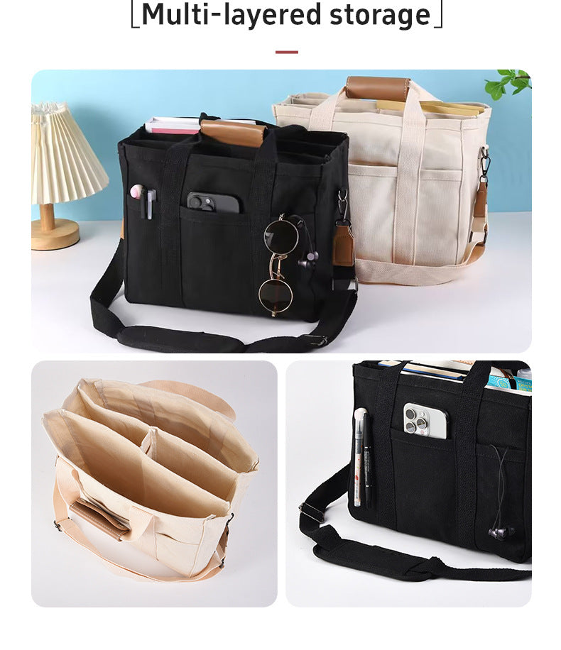 Large Capacity Multi-Compartment Tote Bag - White