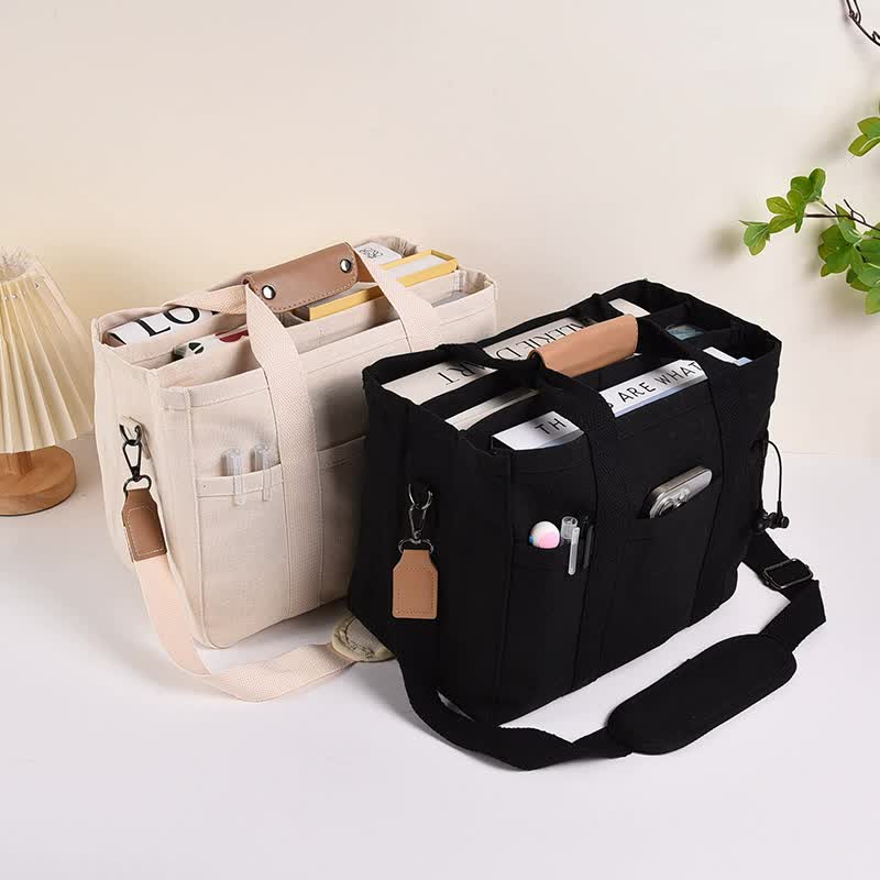 Large Capacity Multi-Compartment Tote Bag - White
