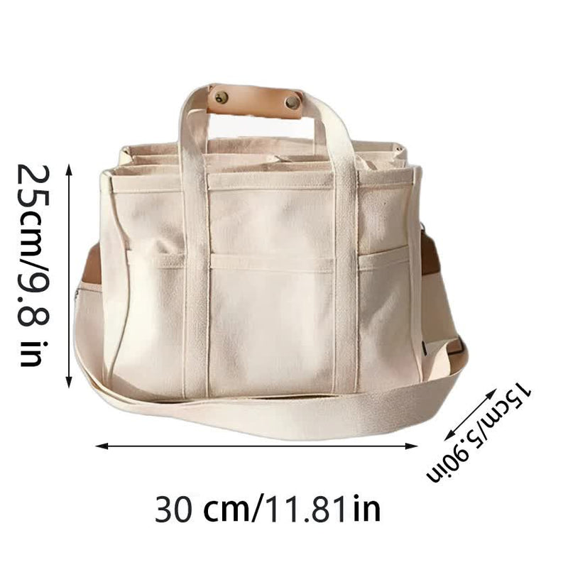 Large Capacity Multi-Compartment Tote Bag - White