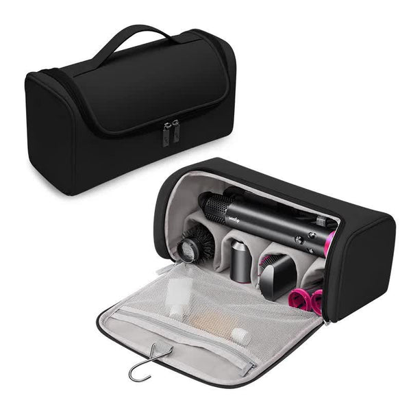 Portable PU Storage Bag for Hair Curlers, Hair Dryers, and Styling Tools - Black