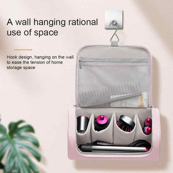Portable PU Storage Bag for Hair Curlers, Hair Dryers, and Styling Tools - Black