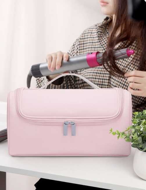 Portable PU Storage Bag for Hair Curlers, Hair Dryers, and Styling Tools - Black