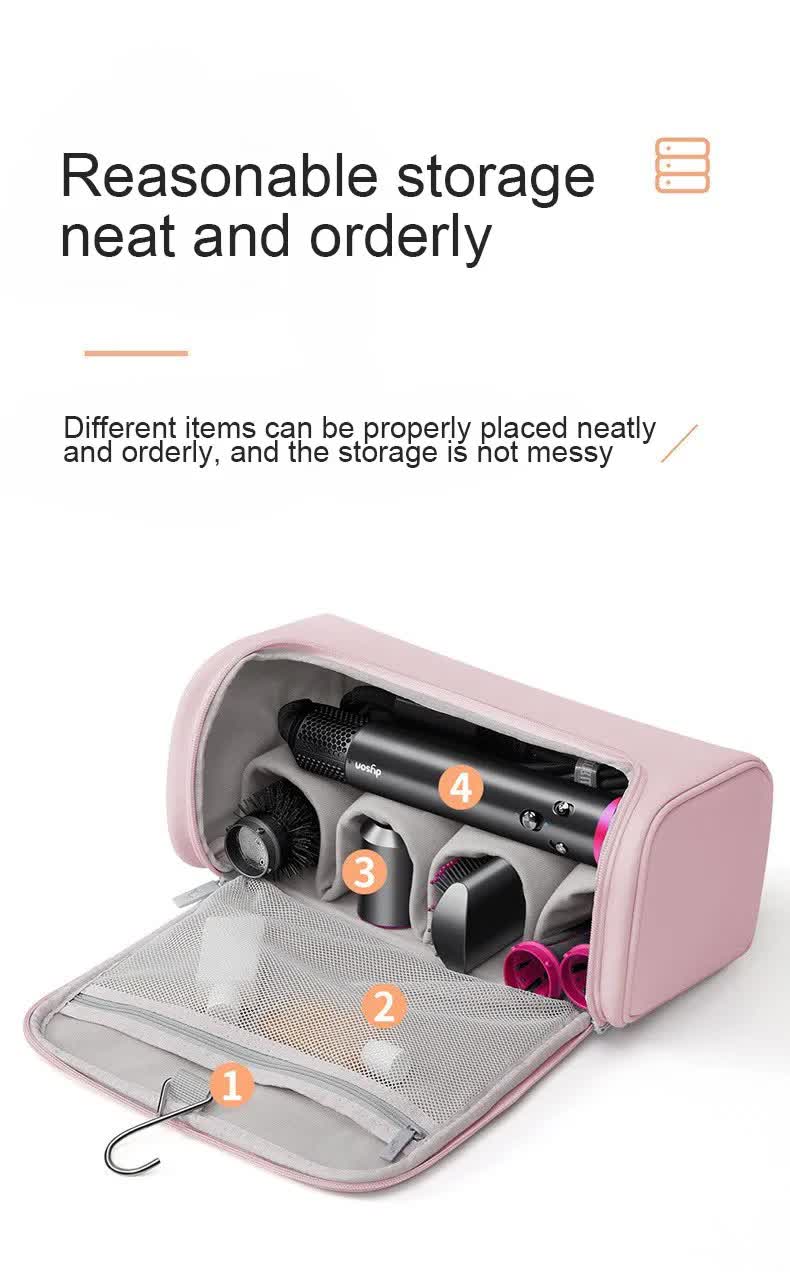 Portable PU Storage Bag for Hair Curlers, Hair Dryers, and Styling Tools - Black